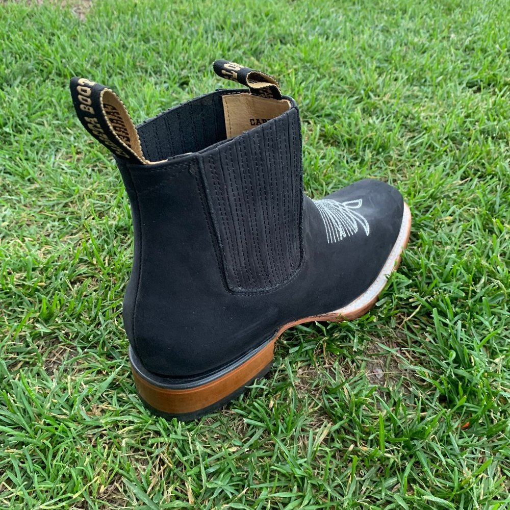Men's Nubuck Leather Western Cowboy Half Boot Black Rodeo Botin Piel Negro 360 - Picture 2 of 6